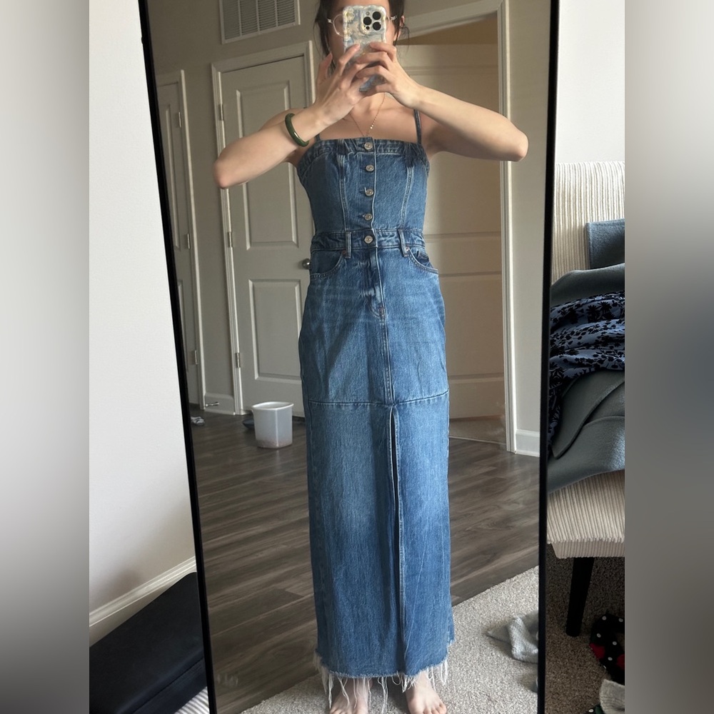 Reformation Blue Strapless Straight-Leg Denim Dress - Picture 2 of 5